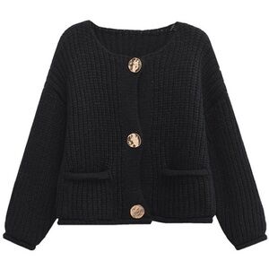 181. Solid Gold Button Cardigan in Black